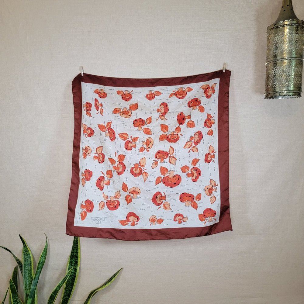Vintage Kaiser Glove & Accessories Mushrooms and Leaves Fall Scarf